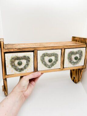 Vtg Wood Shelf Towel Holder Trinket Heart Cottagecore Country Farm Primitive